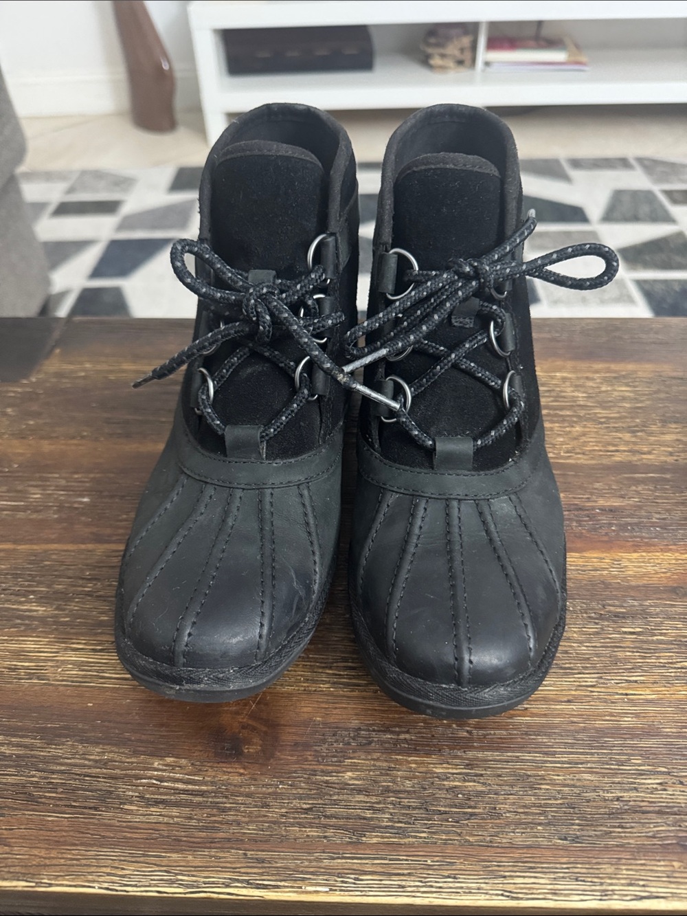 UGG Women's Black Lace-Up Duck Boot Booties